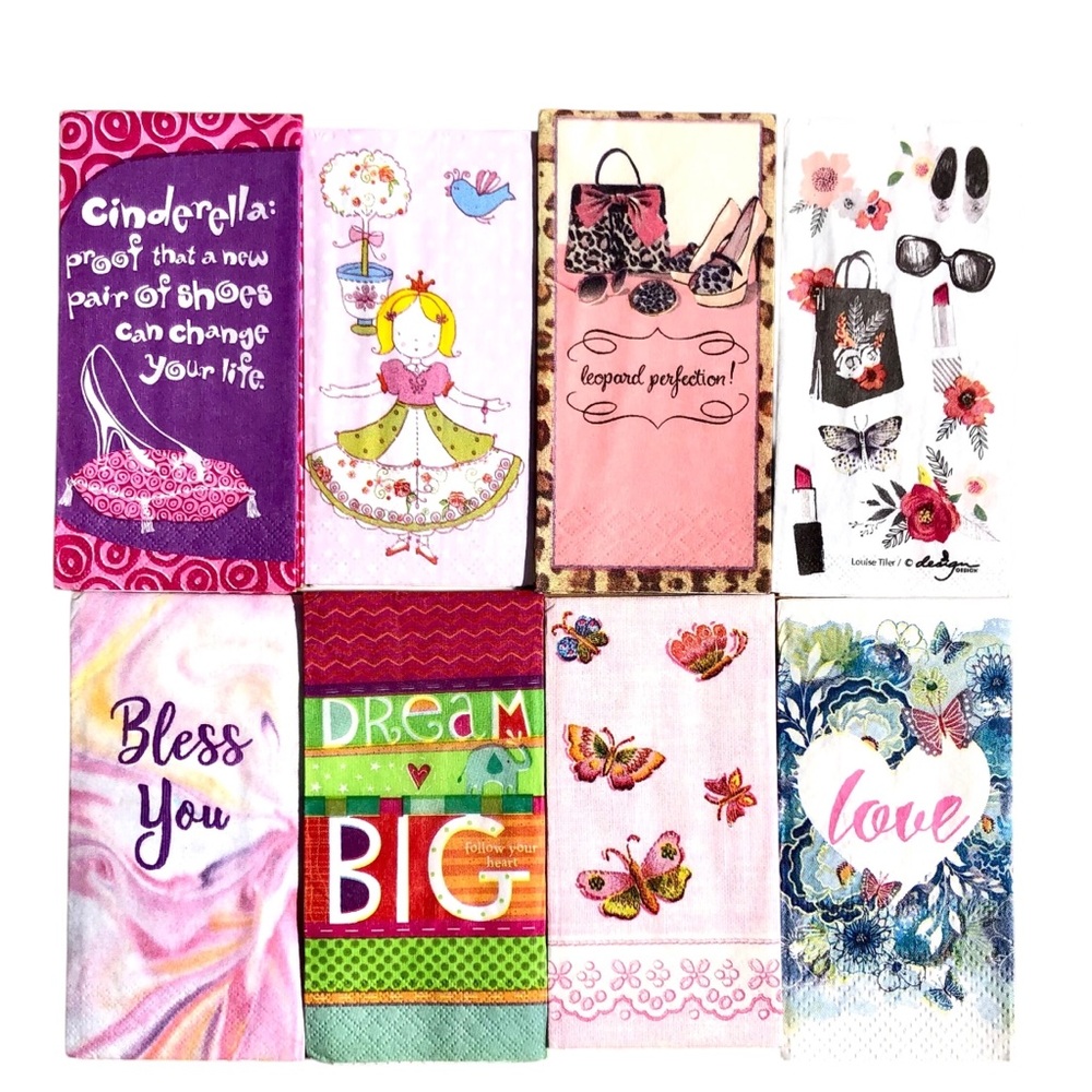 Bundle Set of 8 Individual Girlie Facial Pocket Tissues for Decoupage